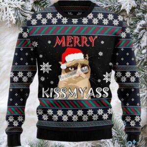 Cat Dad Merry Kissmyass Ugly Christmas Sweater