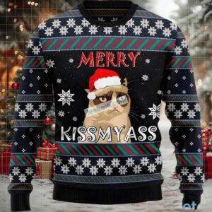 Cat Dad Merry Kissmyass Ugly Christmas Sweater