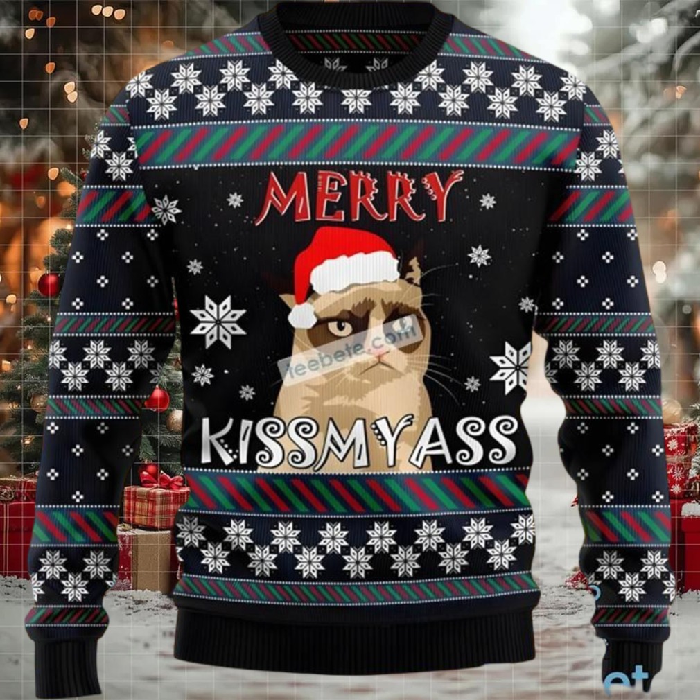 Cat Dad Merry Kissmyass Ugly Christmas Sweater