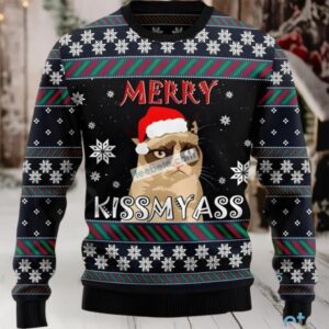 Cat Dad Merry Kissmyass Ugly Christmas Sweater