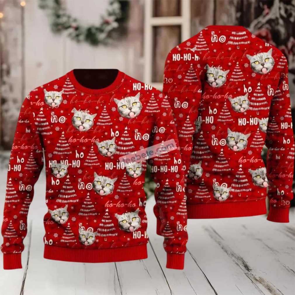 Cat Ho Ho Ho Red Ugly Sweater Christmas Party Cat Ho Ho Ho Red Ugly Sweater Christmas Party