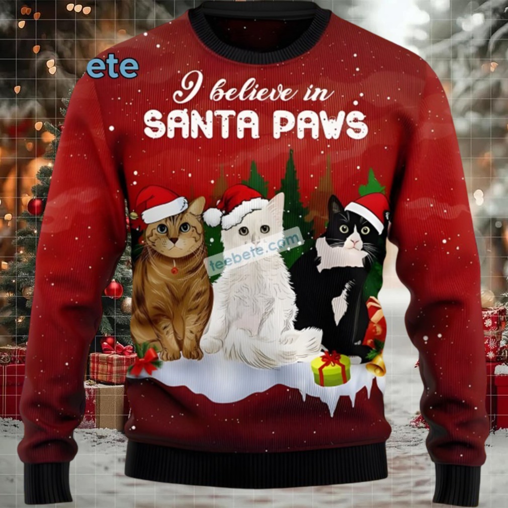 Cat I Believe In Santa Paws Cheap Ugly Christmas Sweater