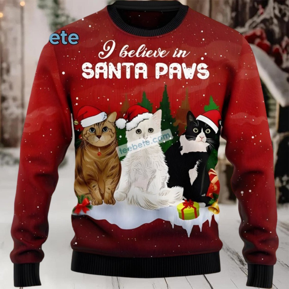 Cat I Believe In Santa Paws Cheap Ugly Christmas Sweater Cat I Believe In Santa Paws Cheap Ugly Christmas Sweater