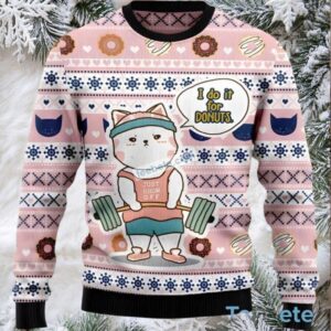 Cat I Do It For Donuts Ugly Xmas Sweater