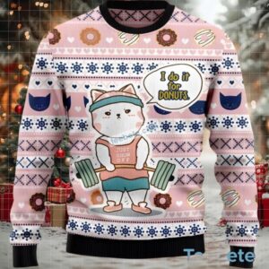 Cat I Do It For Donuts Ugly Xmas Sweater