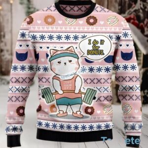 Cat I Do It For Donuts Ugly Xmas Sweater