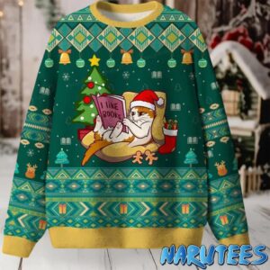 Cat I Like Books Ugly Christmas Sweater