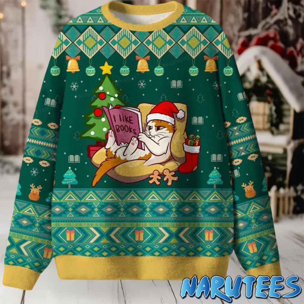 Cat I Like Books Ugly Christmas Sweater Cat I Like Books Ugly Christmas Sweater