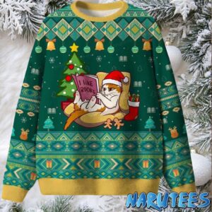 Cat I Like Books Ugly Christmas Sweater