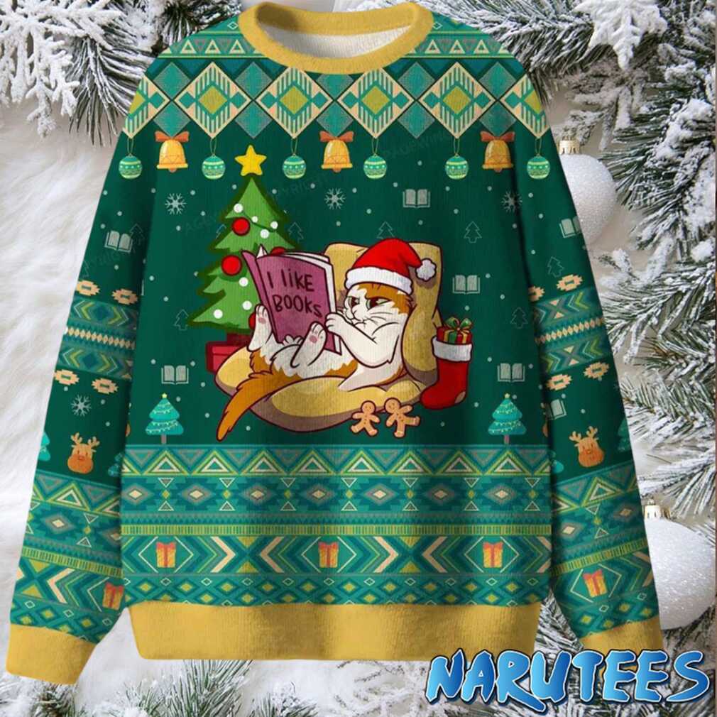 Cat I Like Books Ugly Christmas Sweater Cat I Like Books Ugly Christmas Sweater