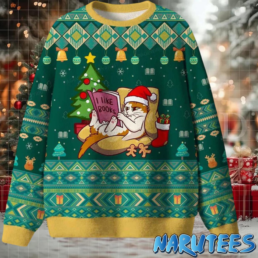 Cat I Like Books Ugly Christmas Sweater Cat I Like Books Ugly Christmas Sweater