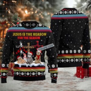 Cat Jesus Is The Reason Couples Ugly Christmas Sweaters