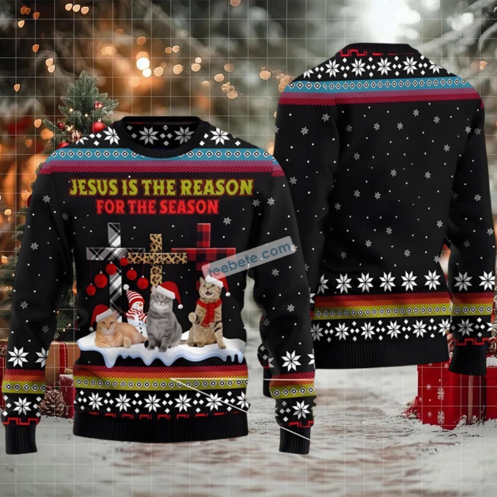 Cat Jesus Is The Reason Couples Ugly Christmas Sweaters Cat Jesus Is The Reason Couples Ugly Christmas Sweaters