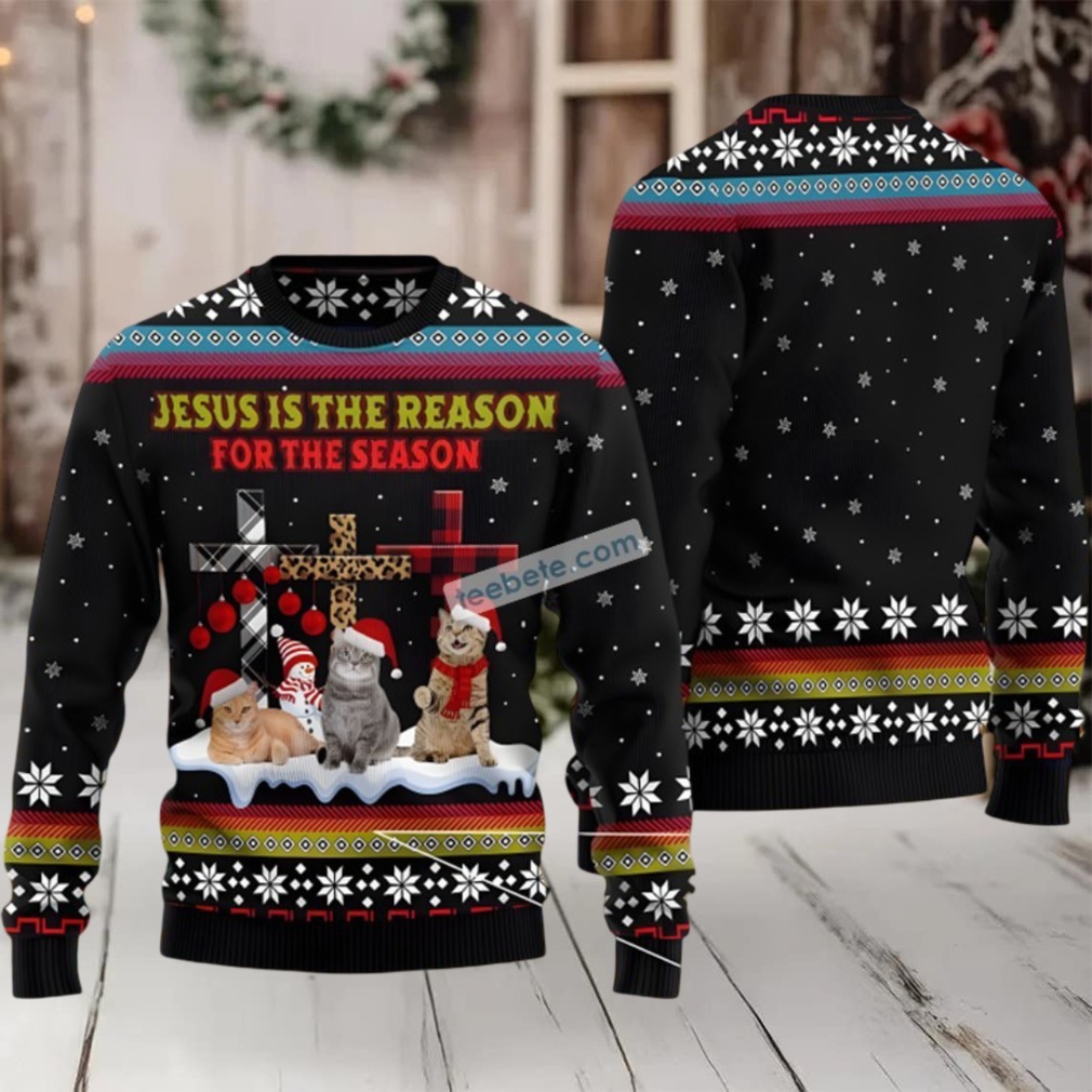 Cat Jesus Is The Reason Couples Ugly Christmas Sweaters Cat Jesus Is The Reason Couples Ugly Christmas Sweaters