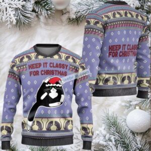 Cat Keep It Classy Funny Ugly Christmas Sweater