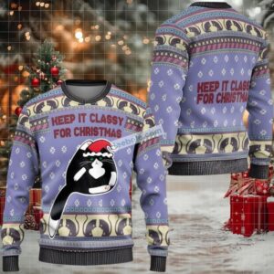 Cat Keep It Classy Funny Ugly Christmas Sweater