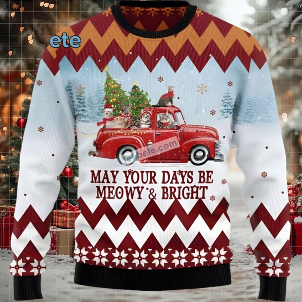 Cat May Your Days Be Meowy And Bright Family Ugly Christmas Sweaters