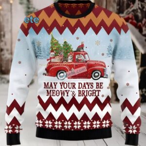 Cat May Your Days Be Meowy And Bright Family Ugly Christmas Sweaters