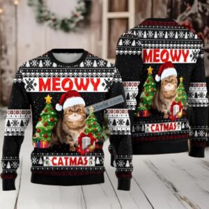 Cat Meowy Catmas Vintage Ugly Christmas Sweater
