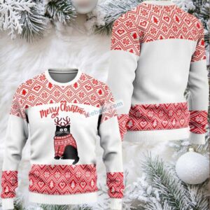Cat Merry Christmas White Red Family Ugly Christmas Sweaters