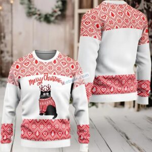 Cat Merry Christmas White Red Family Ugly Christmas Sweaters