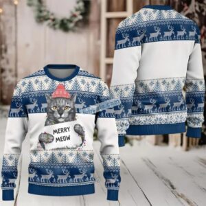 Cat Merry Meow Cheap Ugly Christmas Sweaters