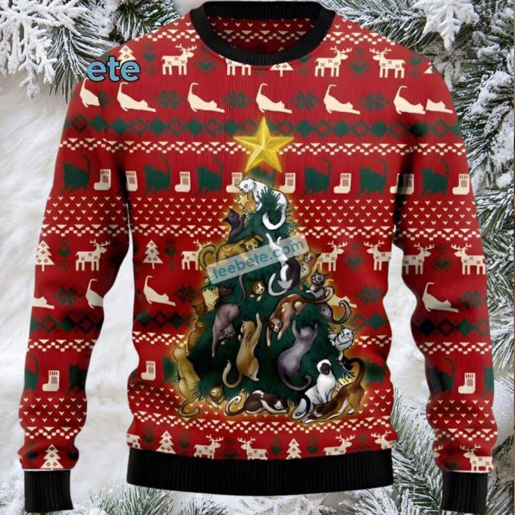 Cat Naughty Pine Tree Xmas Ugly Sweater Party