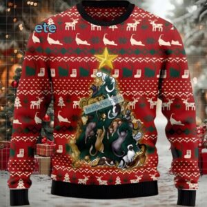 Cat Naughty Pine Tree Xmas Ugly Sweater Party