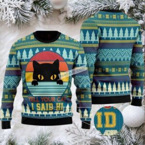 Cat Say Hi Merry Christmas Ugly Christmas Sweater