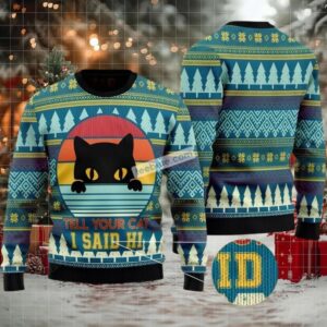 Cat Say Hi Merry Christmas Ugly Christmas Sweater