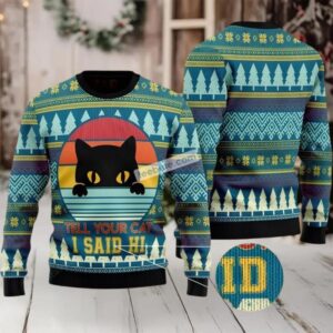 Cat Say Hi Merry Christmas Ugly Christmas Sweater