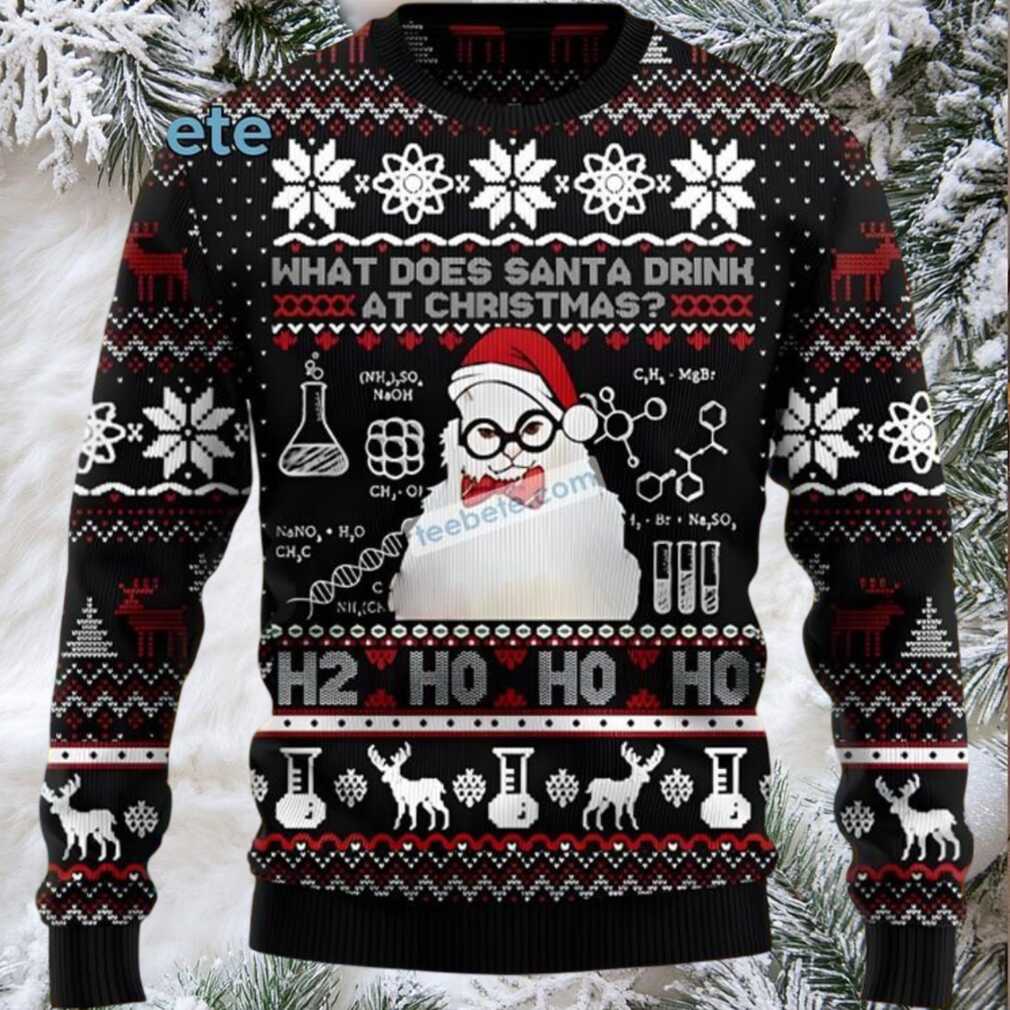 Cat What Does Santa Drink At Christmas Big And Tall Ugly Christmas Sweaters