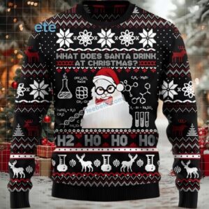 Cat What Does Santa Drink At Christmas Big And Tall Ugly Christmas Sweaters