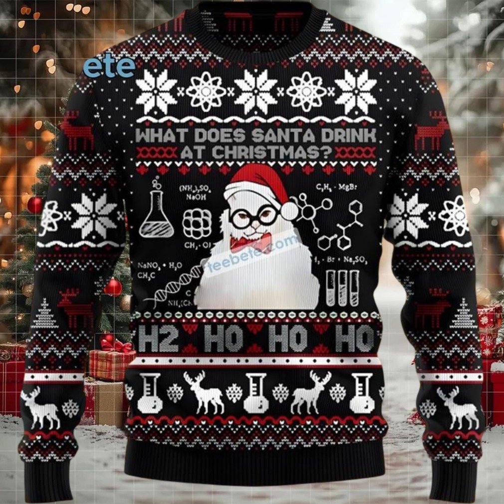 Cat What Does Santa Drink At Christmas Big And Tall Ugly Christmas Sweaters