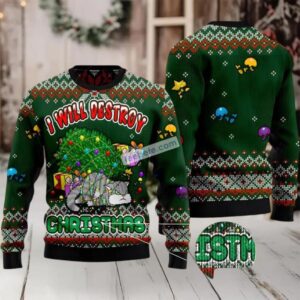 Cat Will Destroy Christmas Ugly Sweater Family Xmas