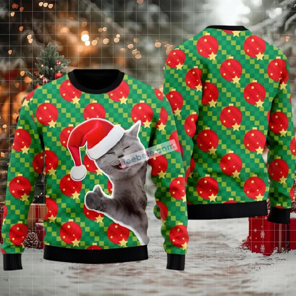 Cat With Ornament Ugly Christmas Sweatshirt Womens