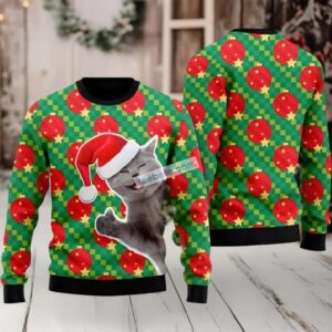 Cat With Ornament Ugly Christmas Sweatshirt Womens