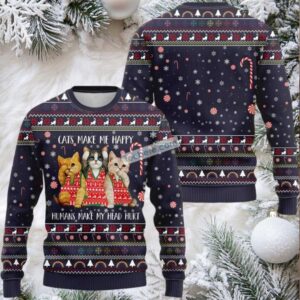 Cats Make Me Happy Ugly Xmas Sweater Party