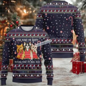Cats Make Me Happy Ugly Xmas Sweater Party