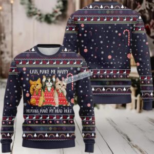 Cats Make Me Happy Ugly Xmas Sweater Party