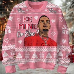 Chris Brown Be Mine Or Else Knitted Pink Ugly Christmas Sweater