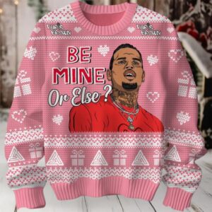 Chris Brown Be Mine Or Else Knitted Pink Ugly Christmas Sweater