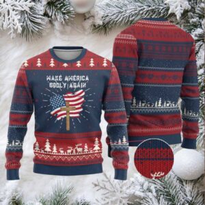 Christian Faith Ugly Christmas Sweater Make America Godly Again American Flag