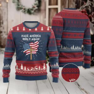 Christian Faith Ugly Christmas Sweater Make America Godly Again American Flag