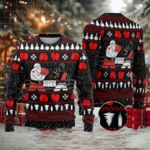 Christmas Boxing Santa And Krampus Ugly Christmas Sweater Xmas Holiday Patterns