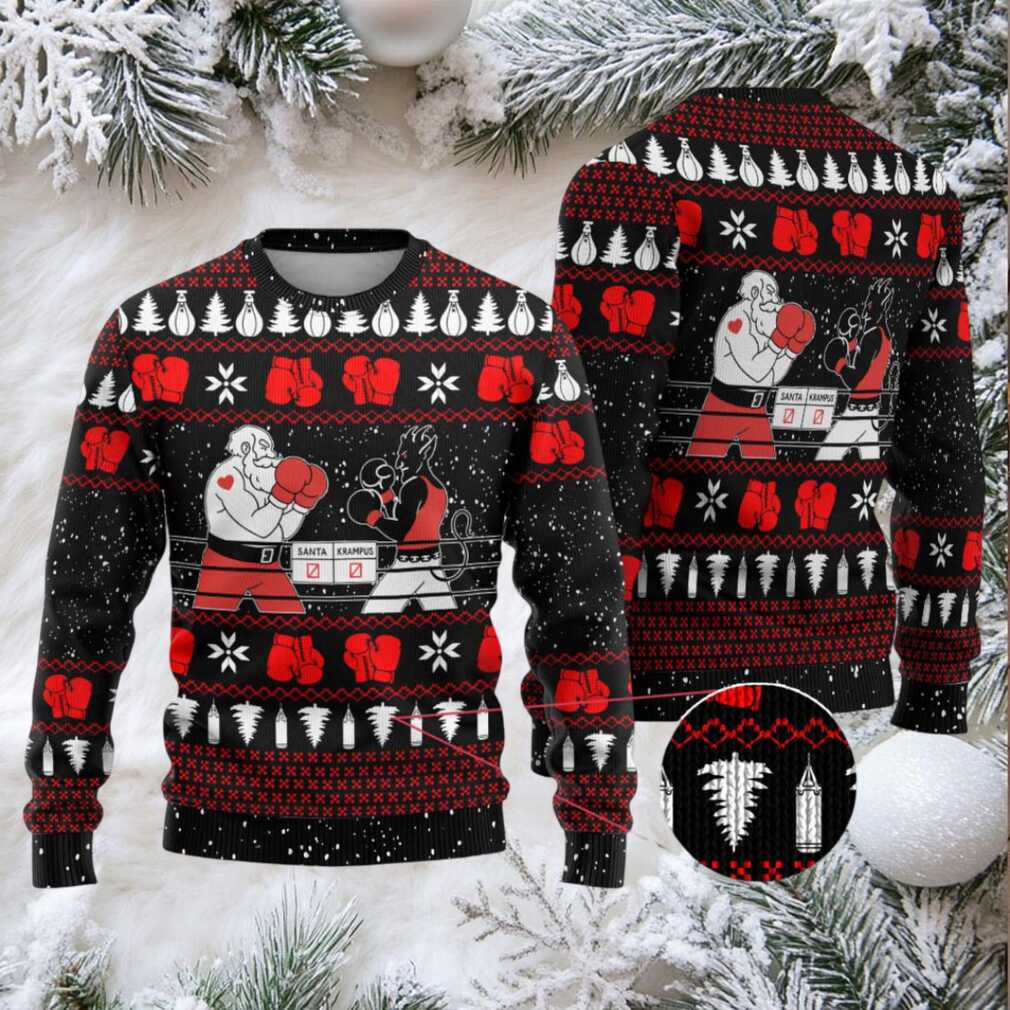 Christmas Boxing Santa And Krampus Ugly Christmas Sweater Xmas Holiday Patterns