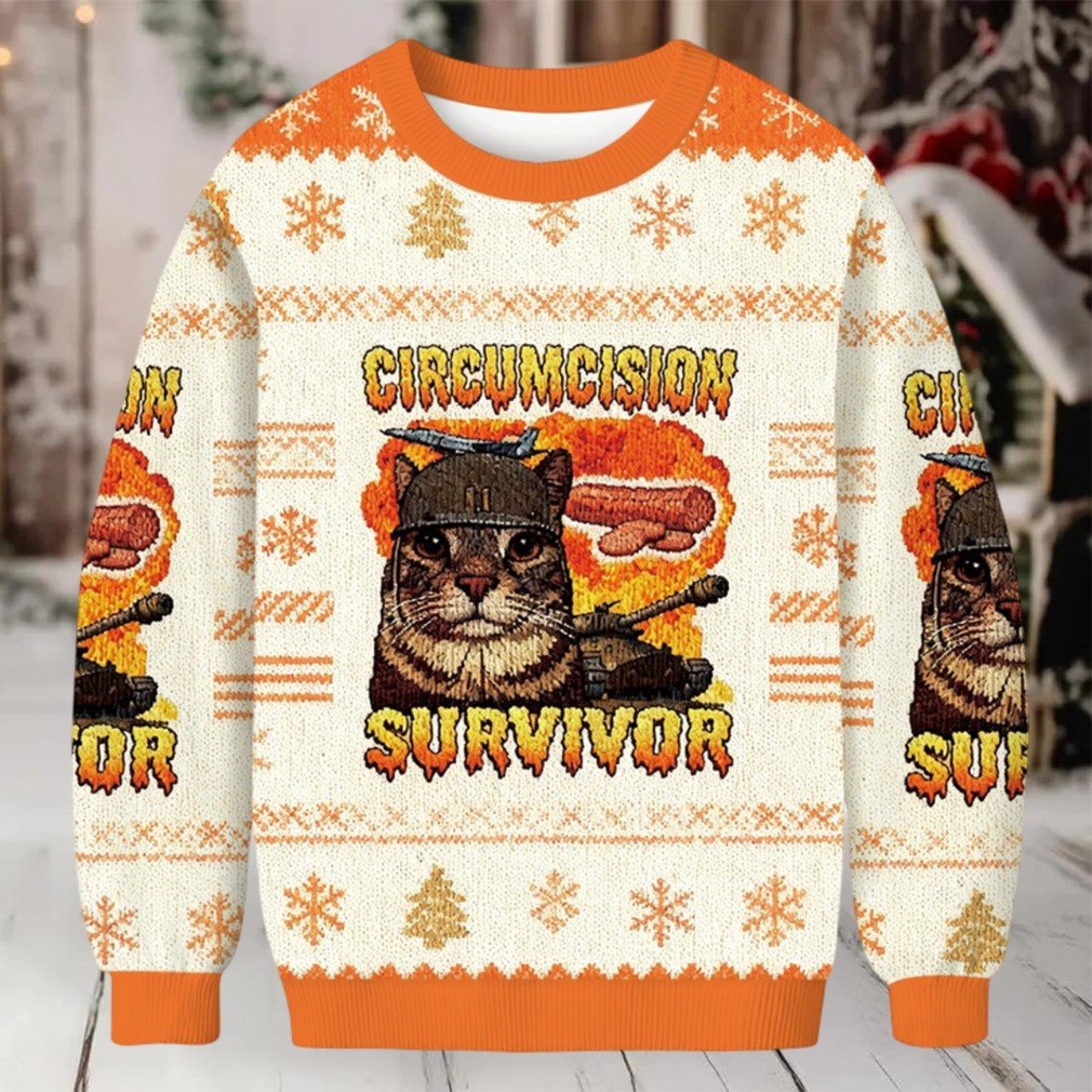 Circumcision Survivor Funny Cat Meme Christmas Ugly Sweatshirt lifestyle shot