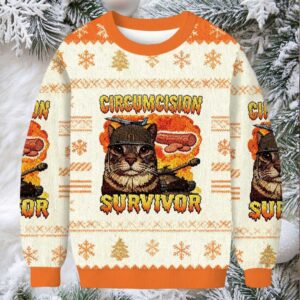Circumcision Survivor Funny Cat Meme Christmas Ugly Sweatshirt