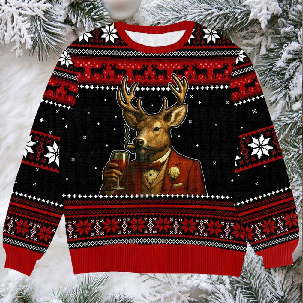 Classy Deer Drinking Wine Ugly Christmas Sweater, Funny Holiday Party Outfit for Men Classy Deer Drinking Wine Ugly Christmas Sweater, Funny Holiday Party Outfit for Men