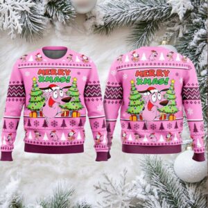 Courage The Cowardly Dog Pink Ugly Christmas Sweater